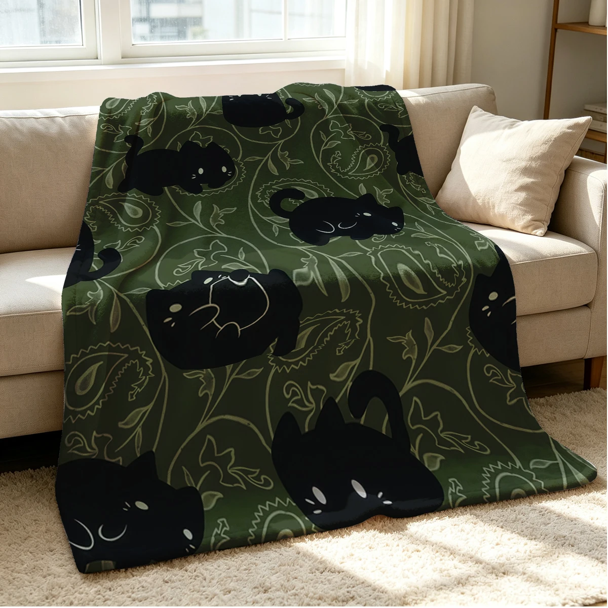 Dark Kitten Flannel Blanket Warm Soft Halloween Christmas Couch Warm Cozy Decorative Decor Gift for All Season