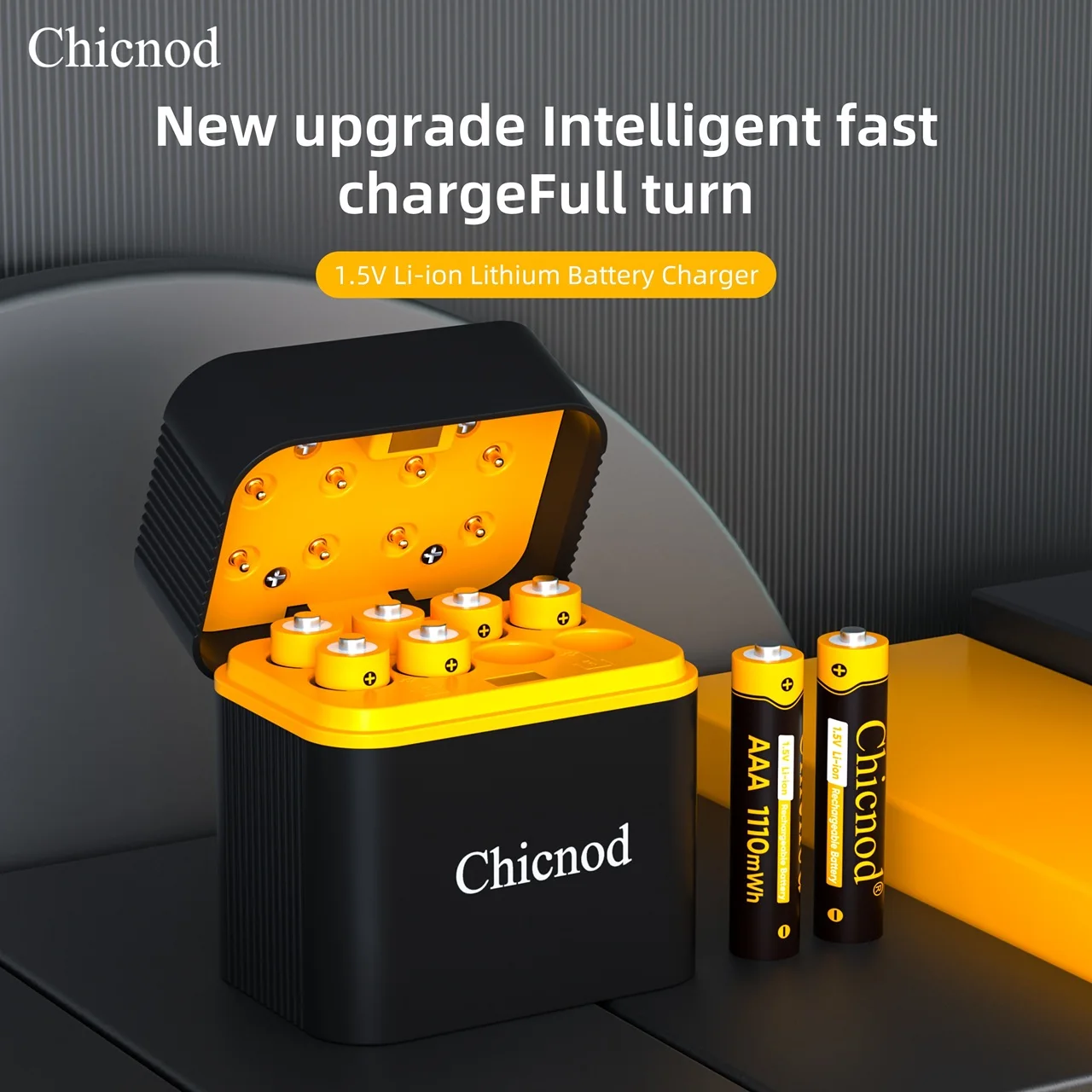 CHICNOD AAA Rechargeable Battery 1.5V 1110mWh Li-ion with 8 Slot Smart Fast Charger Storage Box for Remote Control Toys Camera