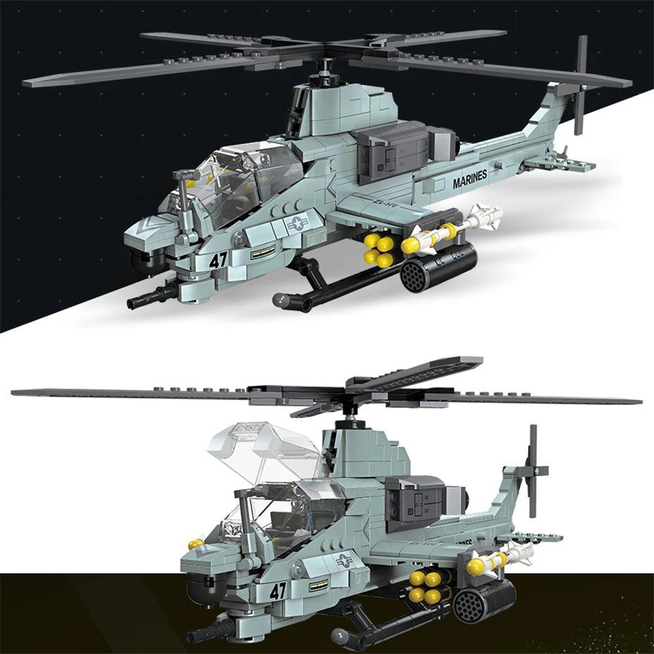 Airplane Model Building Kits For Kids 597pcs Construction AH-1Z Armed Helicopter Building Blocks MOC Bricks Kids Gifts