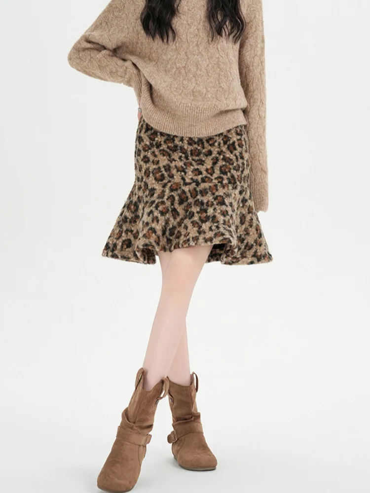 SMTHMA Herfst Winter Nieuwe Street Fashion Pittig Meisje Luipaard Patroon Rok vrouwen Krullend Haar Slanke Sexy Trompet Zeemeermin Rok