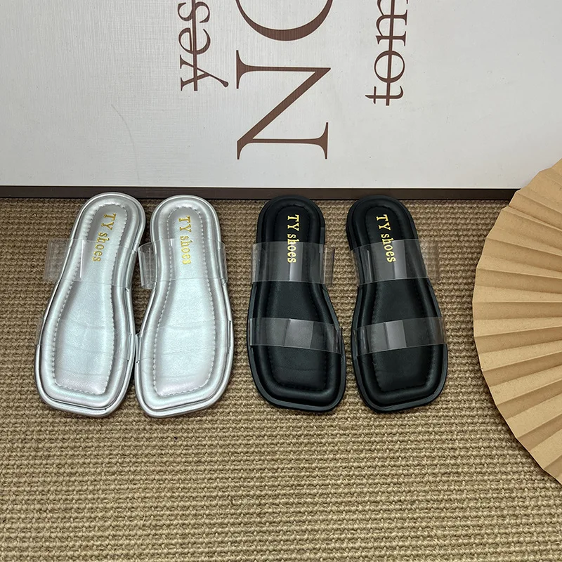 

Kids'Slippers Peep Toe Flat Fashion Summer Outdoor Shoes For Children Anti-slip Thick Bottom Slipper Black Silver Size 25-36