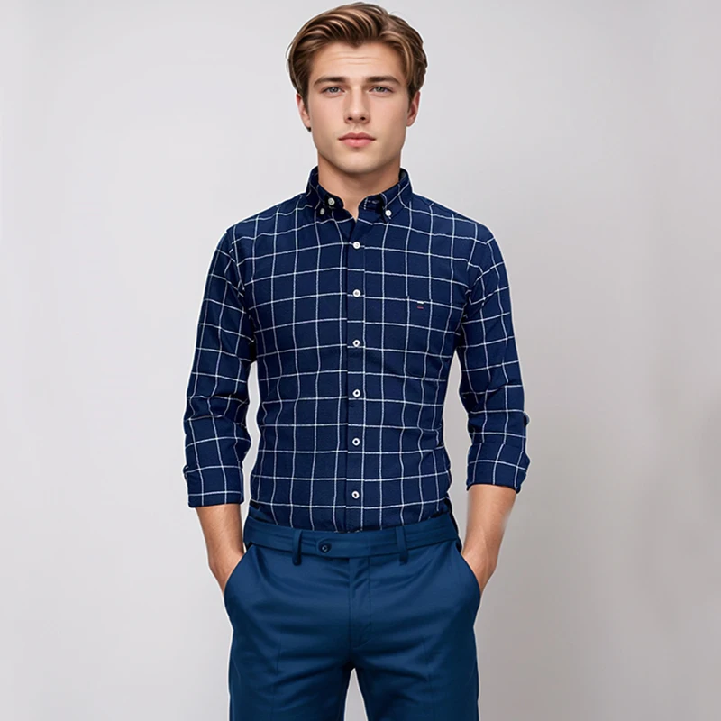 100% قطن S ~ 6XL أكسفورد قمصان رجالي كم طويل منقوشة الأعمال عادية لينة الاجتماعية فستان قمصان منتظم صالح الذكور قميص بلوزة