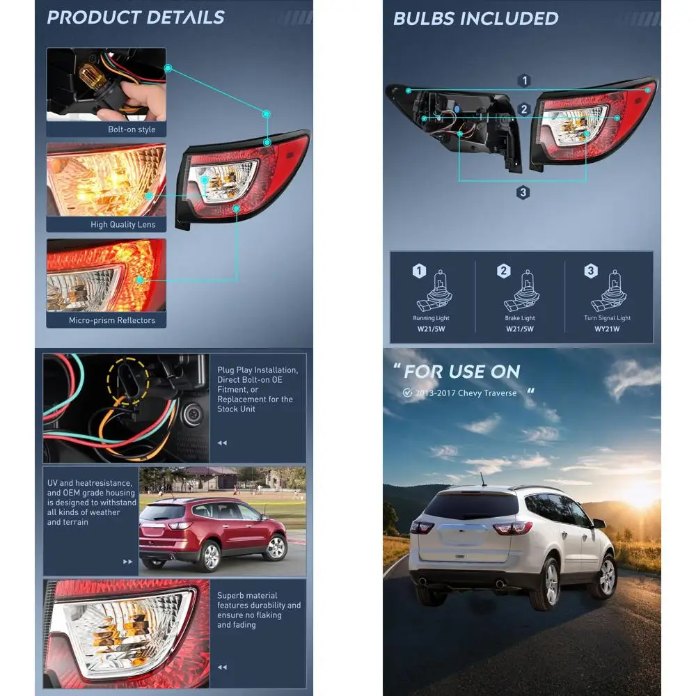 

2013-2017 Chevy Traverse OE Style Right Tail Light Assembly with Bulbs