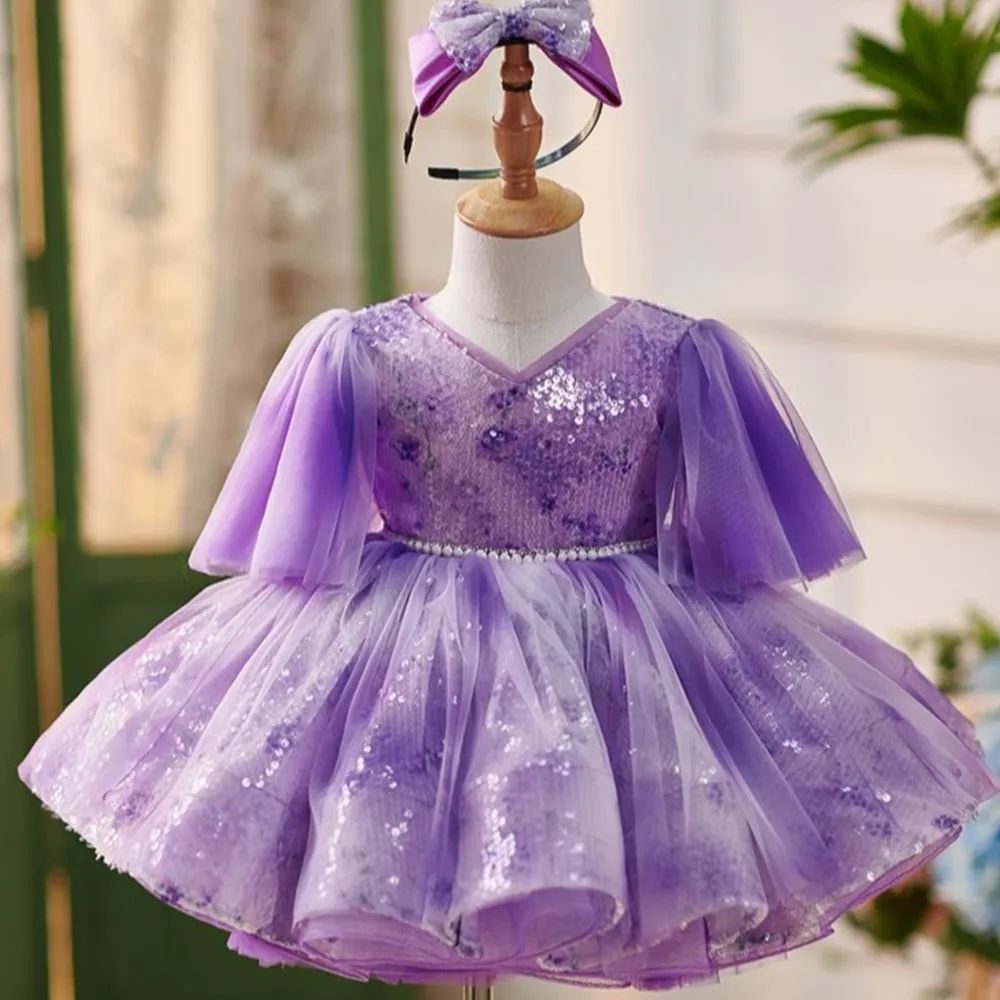 

Purple sequin baby dress children's princess fluffy dress girl's partykleider vestido niña