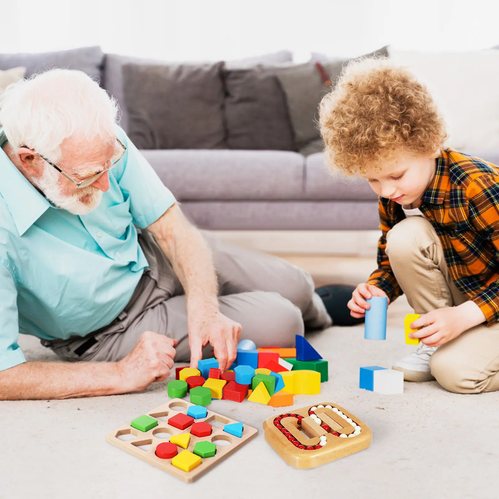 

1Set Wooden Senior Puzzle Game Geometric Shapes Matching Rotating Labyrinth Brain Teaser for Elderly Memory Concentration Fine