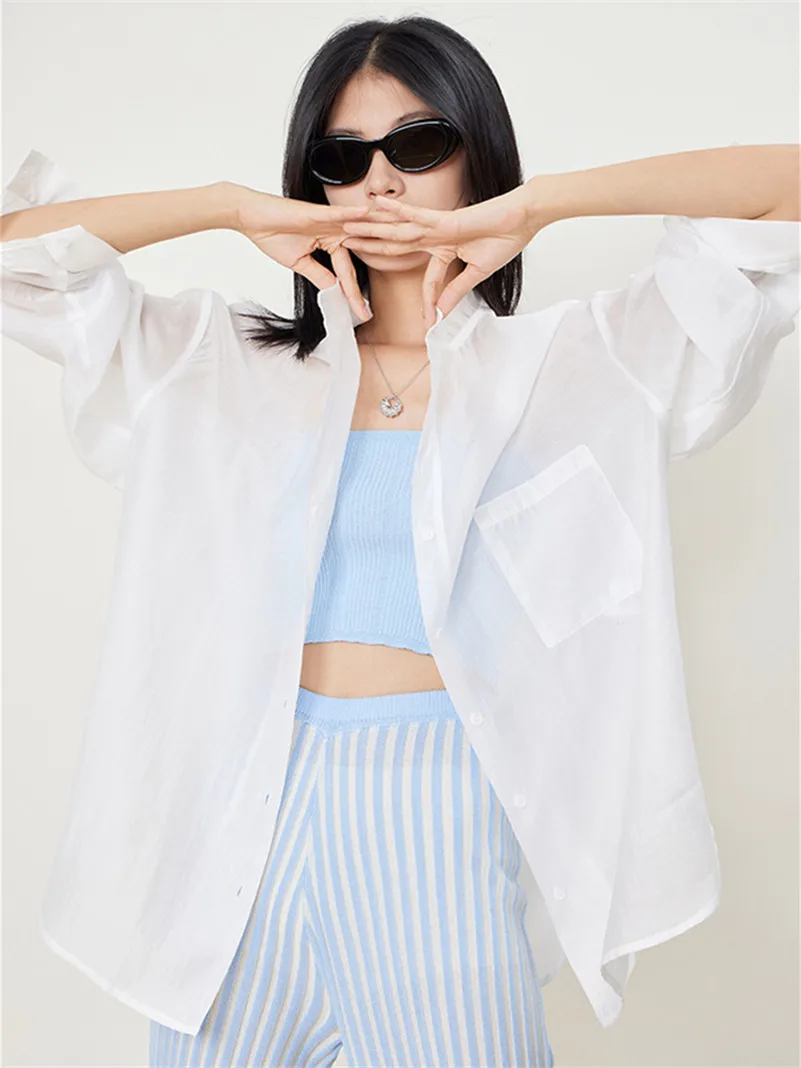 

Новая весенняя блузка 2026 года из вискозы с воротником-стойкой, простая, свободного кроя, для офиса, повседневная, с длинным рукавом, однотонная, базовая, дышащая, рубашка-пальто