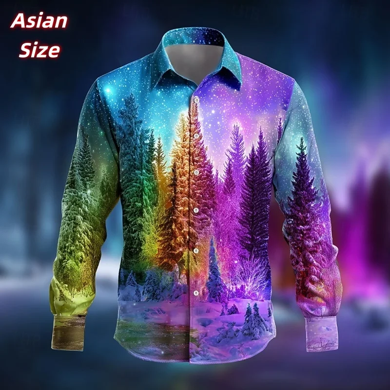 

Гавайские рубашки с градиентным узором дерева для мужчин и женщин, рождественские рубашки Aloha с 3D принтом, повседневные топы, свободная блузка с длинным рукавом