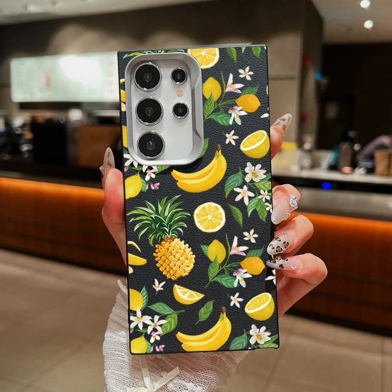 Lemon Fruit Case For Samsung Galaxy A55 A54 5G A35 A25 A15 A16 A52 A53 A14 A34 S20 S21 FE S22 S23 S24 Ultra Leather Texture Case