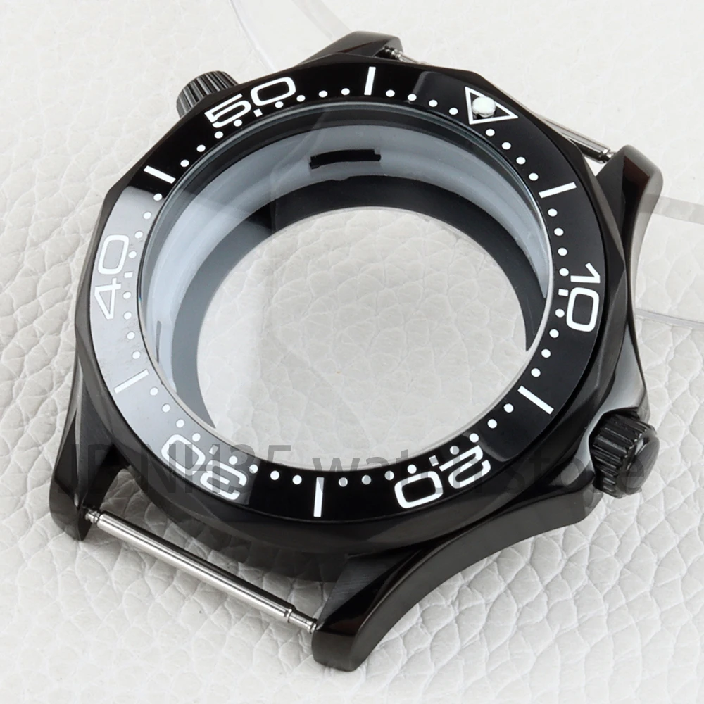 

41mm Black Watch Case Solid 316L Stainless Steel Waterproof Case for Seamaster 300 Seiko NH35 NH36 Automatic Movement 31mm Dial