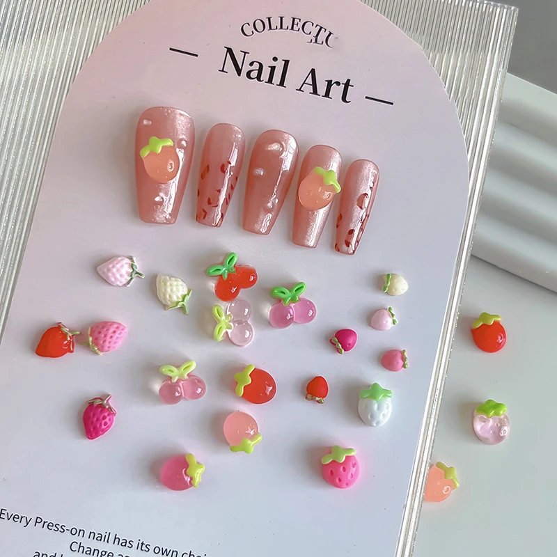 50 pièces créatif Kawaii gelée fraise cerise ongles breloques glace Transparent coloré fraise résine Nail Art décorations bricolage