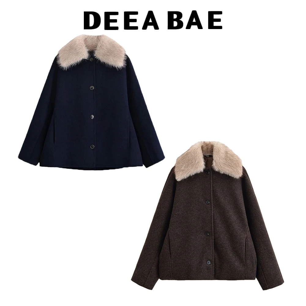 

DEEABAE 2025 осенний новый продукт, женская высококачественная пикантная куртка с воротником для девочек, куртка с эффектом искусственного меха, пальто