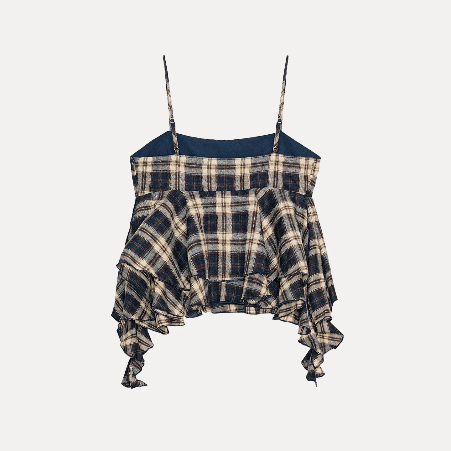 Top de Moda Fena em Estampa Xadrez com Decoração Simples em Camadas, Estilo Curto, Marca Chinesa, Coleção de Outono