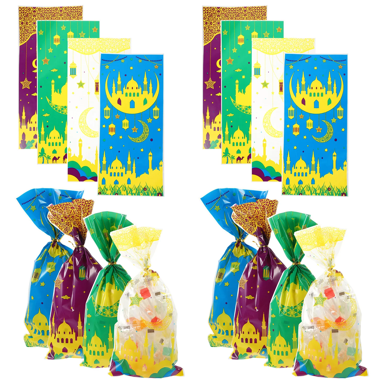 

100 Pcs Eid Al-Fitr Packaging Bags Mubarak Goodie Sweet Pouch Ramadan Party Candy Supplies Present Storage Gift