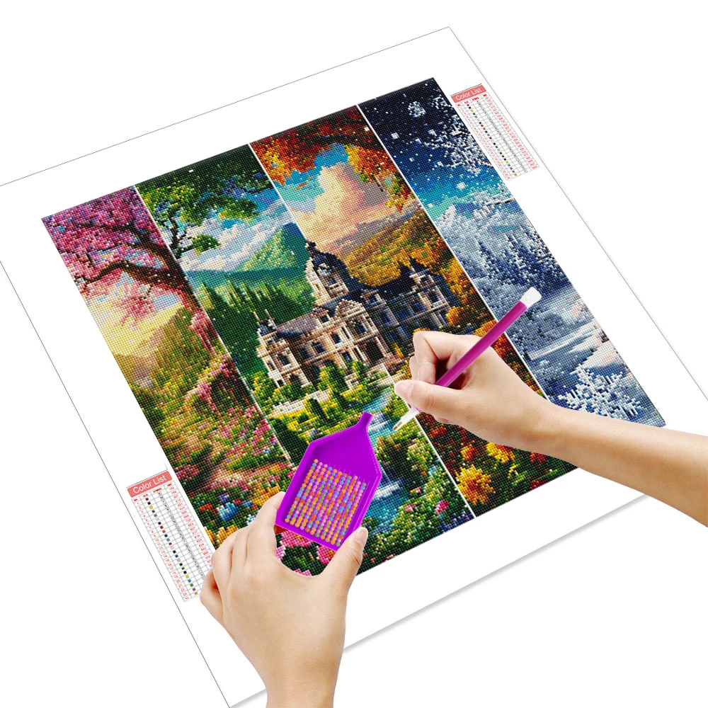 Huacan Full Square Round Drill Diamond Painting Four Seasons Diamond Mosaic Landscape Set Home Decoration