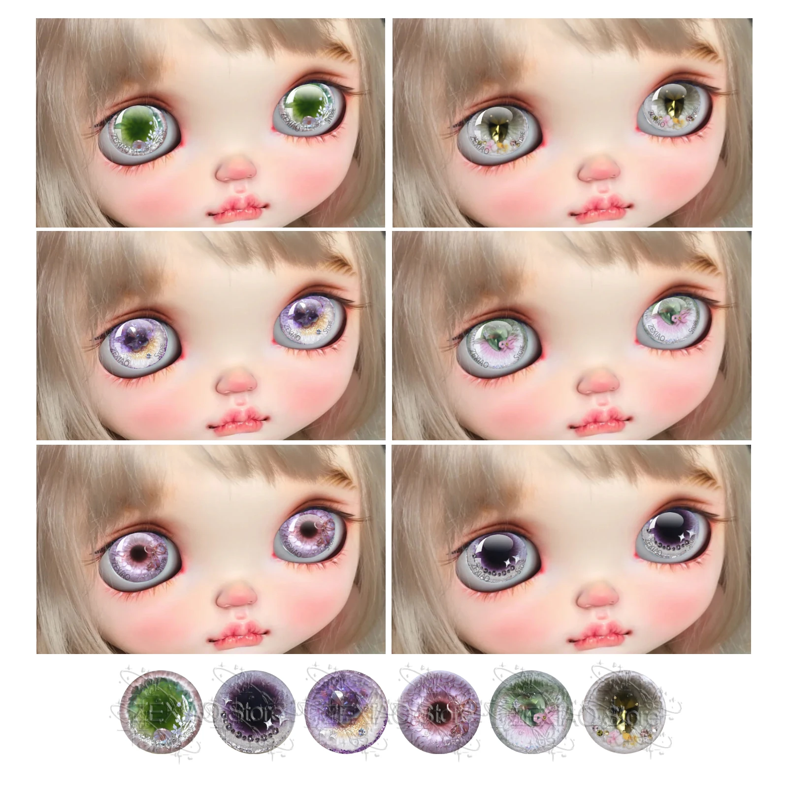 6Pairs Glass Eye Chips Cabochon Fantasy Floral Printed Flowers Pattern DIY Blyth BJD Doll Eye Handmade Toy Accessories Gift MS00