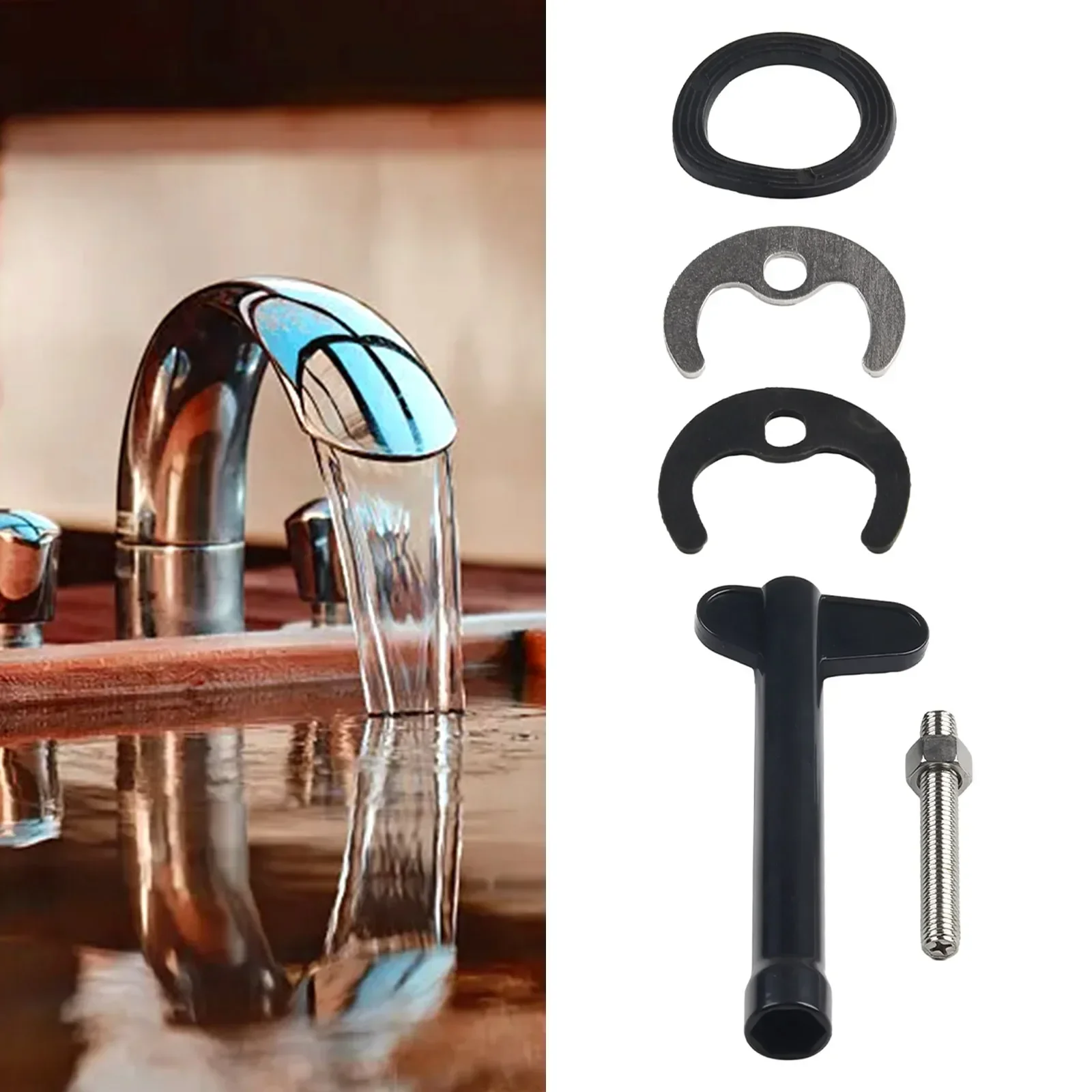 1pc Wasserhahn Wasserhahn Befestigung Fitting Kit Kunststoff Sechskantschlüssel Bolzen Edelstahl Gummi Dichtung Set Wasserhähne Reparatur Befestigungs Werkzeuge