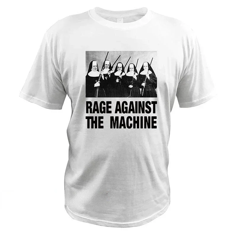 Men T Shirt Rage Against The Machine Nuns with Guns Rap-Metal Band TShirts Breathable Fitness Crew Neck Tops Ropa Hombre