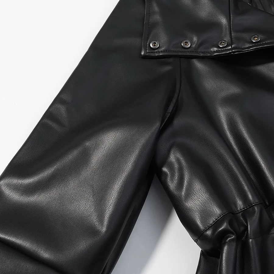 Faionable Bla منتصف طول الجلود Jaet الملابس النسائية الخريف جديد Sle تنوعا تصميم تخفيف Sle ألياف البوليستر #3