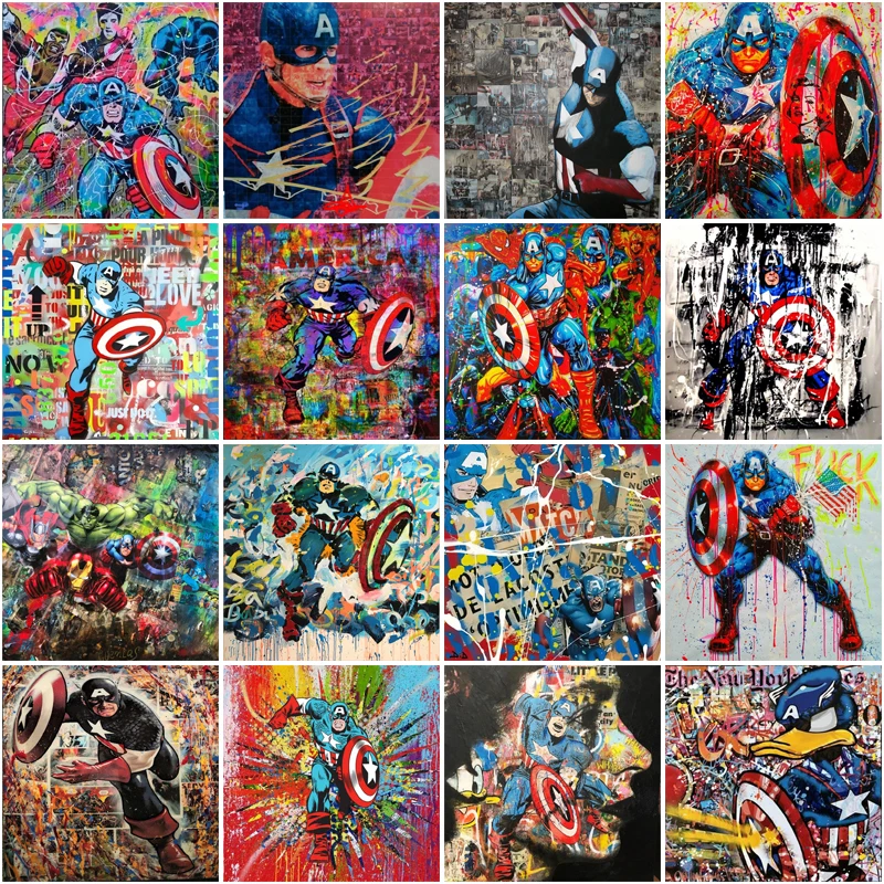 5D DIY Diamond Painting Kit Marvel Movie Graffiti The Avengers Captain America Mosaic Rhinestone Children Home Decoration Gift