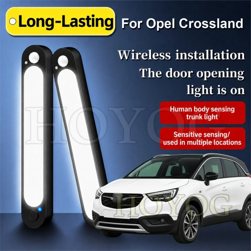 For Opel Crossland 2017-2026 Car Trunk Light LED Lamp Wireless Sensor Type C Charging Boot Cargo Light Compact SUV Interior