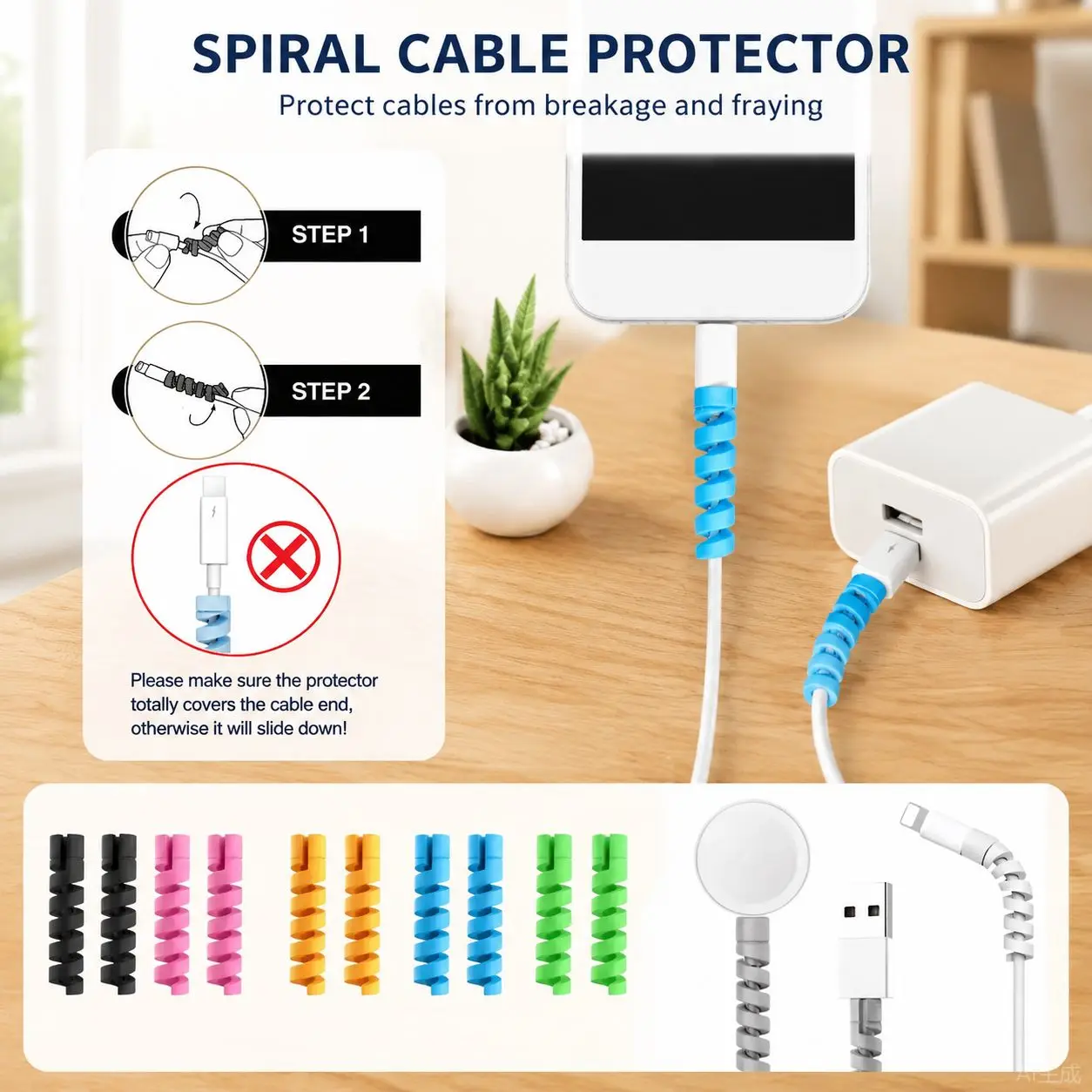 Protetor de Cabo USB: Capa Espiral de Silicone para Cabo de Carregamento, Protetores de Ponta de Fio para Cabo de Carregador de Celular e Relógio