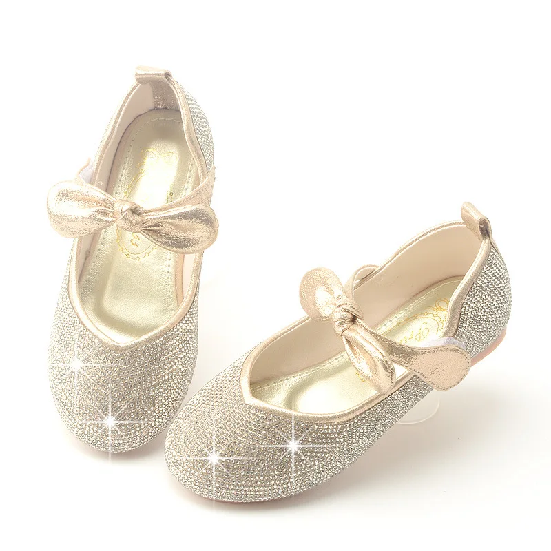 Sweet Bow Princess Glitter Leather Shoes Big Kids Little Girls Dress Party Wedding Children Shoes 2 3 4 5 6 7 8 9 10 11 12 Year