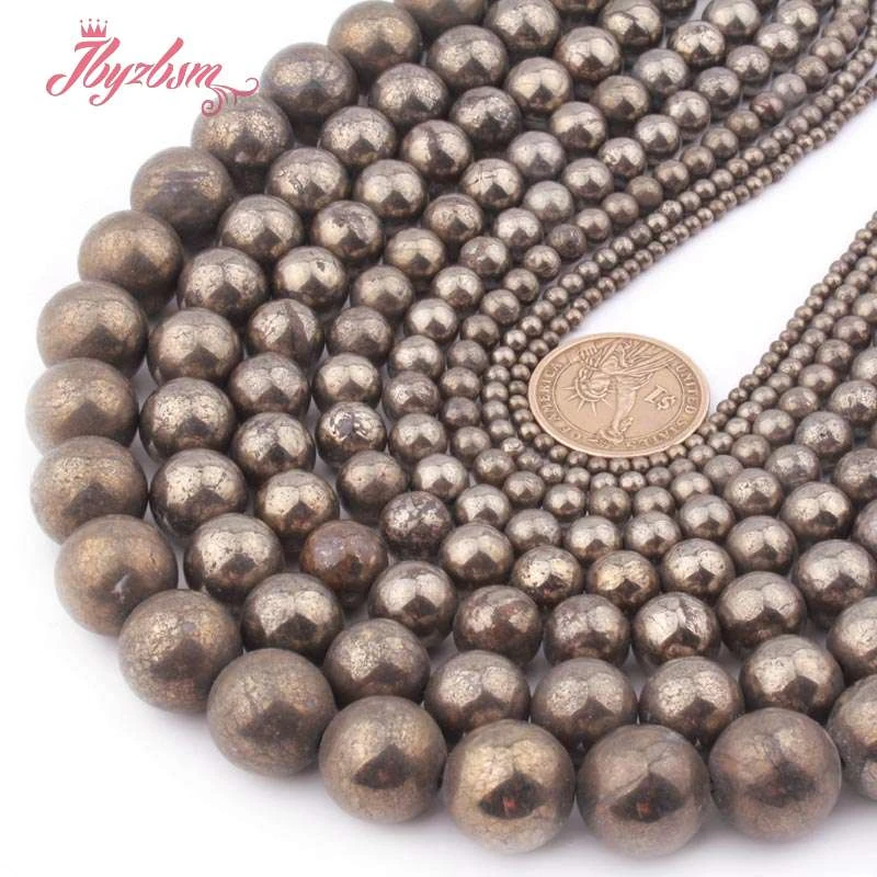 4,6,8,10,12,20mm Smooth Round Pyrite Loose Beads Natural Stone Beads For DIY Necklace Bracelet Jewelry Making 15\