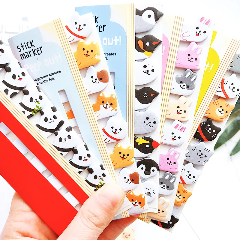 1 X Sticky Memo Pad Kawaii Stationery Cartoon Animals Pages Marker Memo Bookmark for Kids Escolar School Supplies