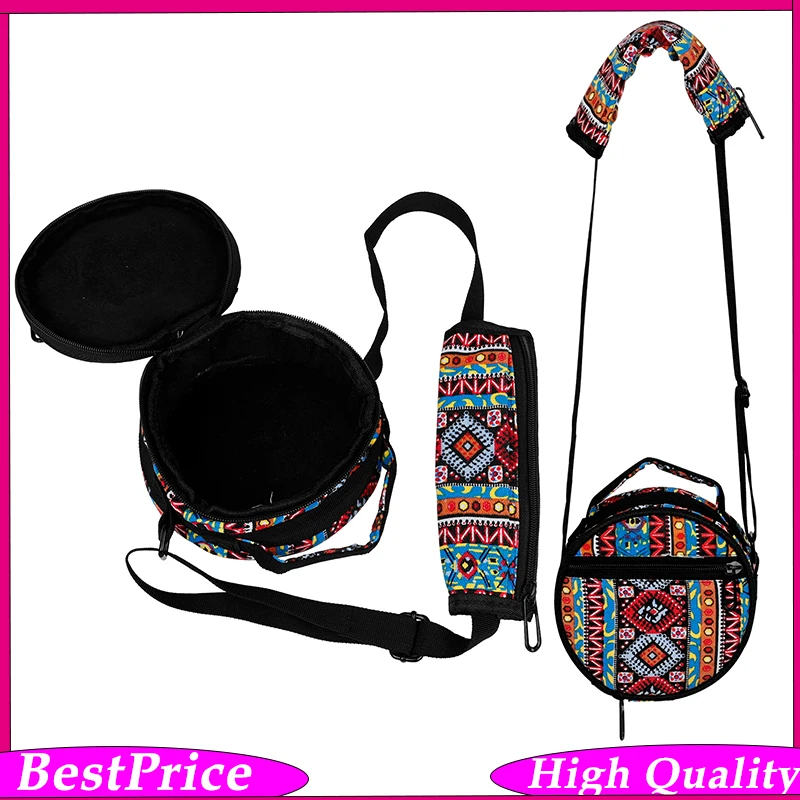 Bolsa para tambor zen/tambor silencioso de estilo étnico colorido de 6,5 pulgadas, tela Oxford impermeable, acolchado de esponja gruesa, correa para el hombro y parte superior