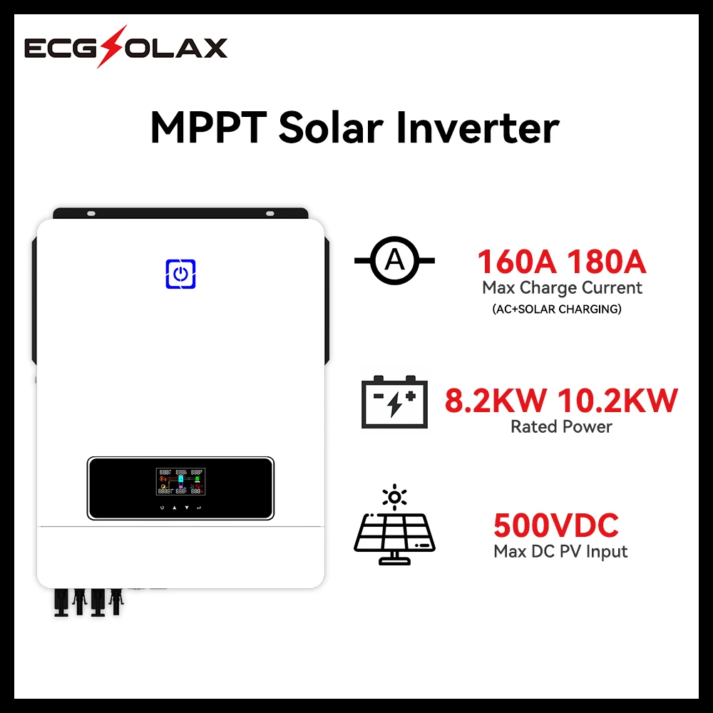 ECGSOLAX 10.2KW Solar Hybrid Inverter 48Vdc 230Vac With Max Charging 180A 160A Inverter Charger Solar Inverter Max PV 500VDC