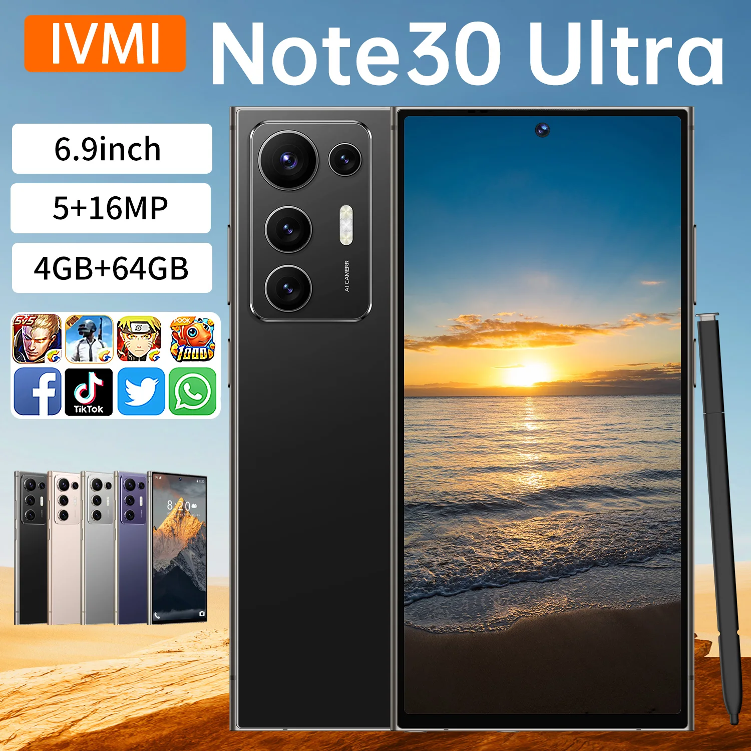 IVMI Note30 Ultra Smartphone Android10.0 6.9 inch Screen 4+64GB 5+16MP Mobile Phone 4500mAh For Google Play Store Phone