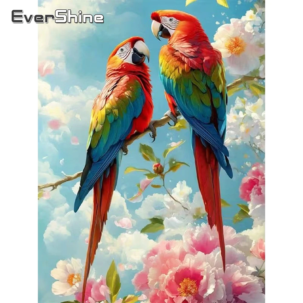 Evershine Vogel-Diamantmalerei Papagei Tier DIY Stickerei Acryl Bastelbedarf Diamant-Mosaik Blumen-Bastelset Einzigartiges Geschenk