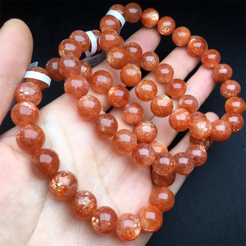 10MM Natural Gold Sunstone Bracelet Healing Fengshui Gemstone Crystal Strand Lovers Jewelry Gift 1PCS