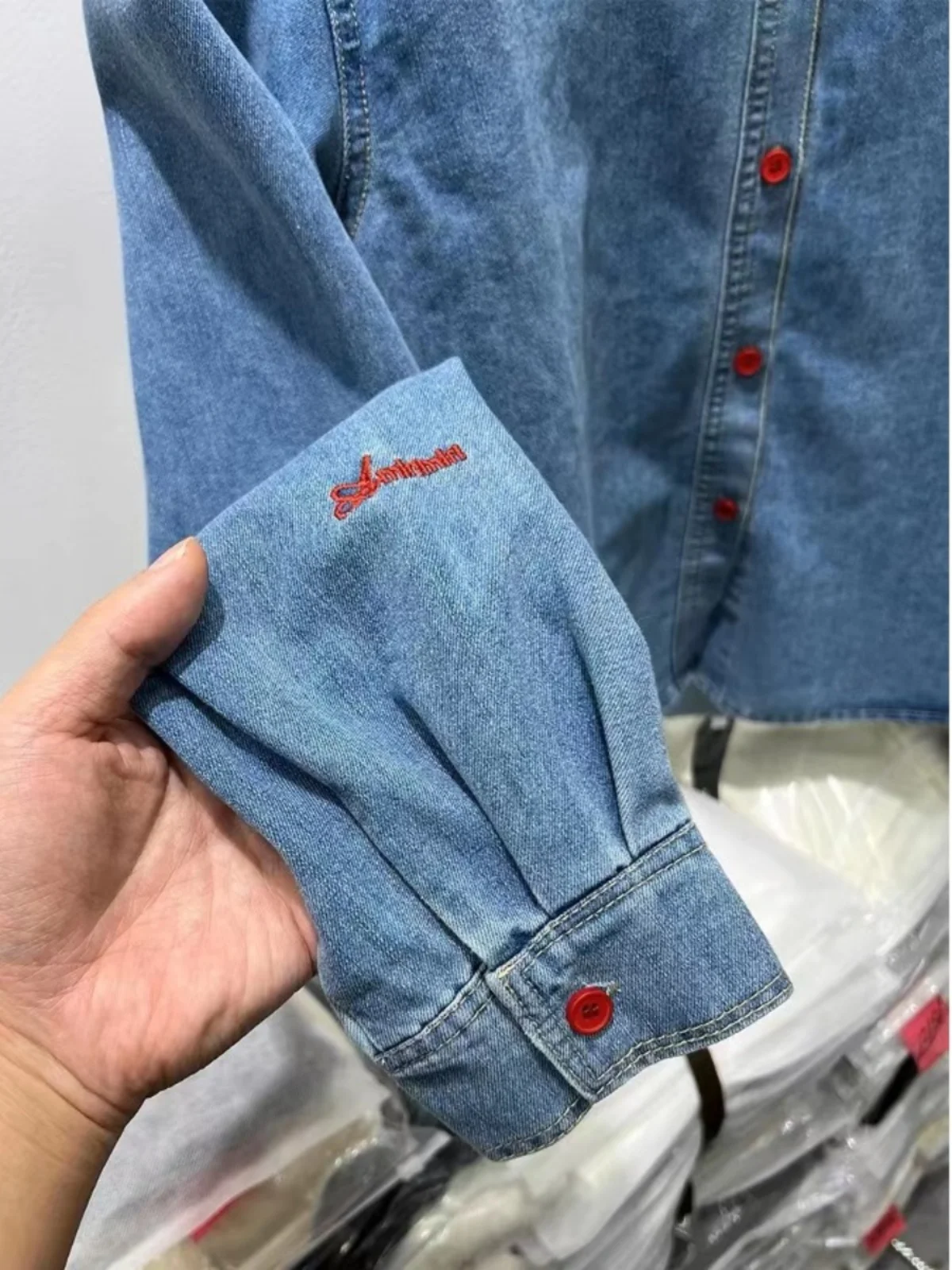 

Womens Loose Fit Vintage Waed Denim irt Spring Autumn New Sle Hong Kong Sle Embroidery Outerwear Trendy Collar B...