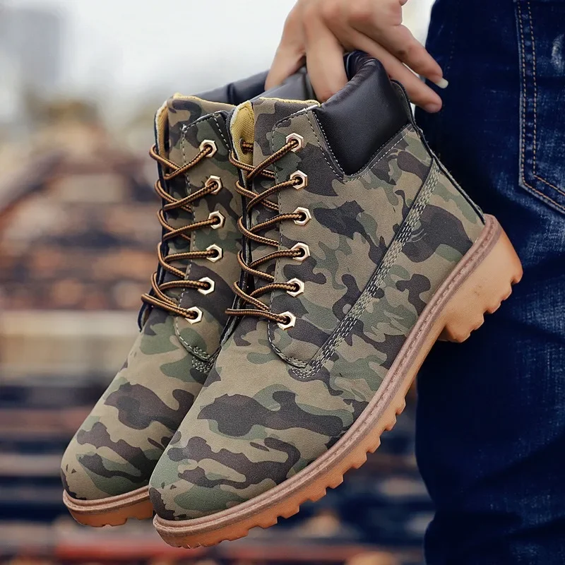 Botines de camuflaje para hombre, botas de nieve a la moda, informales para exteriores, botas de madera baratas, zapatos de trabajo para amantes, Otoño e Invierno