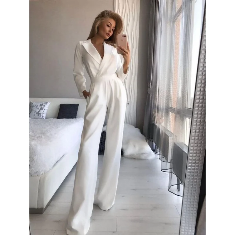 2022 European and American Foreign Trade New Women's Clothing Ebay Amazon New Long Sleeve Wish Jumpsuit Solid Color Trousers