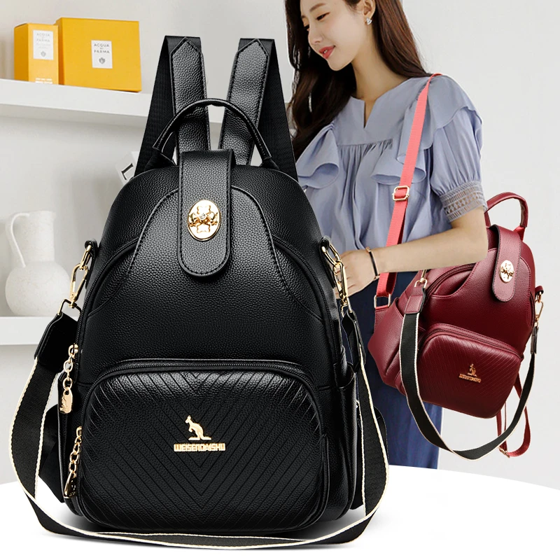 2024 New Women Large Capacity Backpack Purses High Quality Leather School Bags Ladies Travel Bagpack Girls Bookbag Shoulder Bags