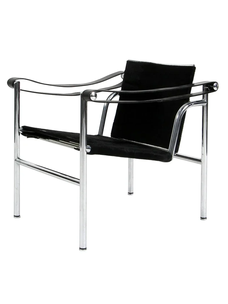 Nordic Medieval Furniture Bascuran Armchair Casual Single Retro Office Bauhaus Steel Pipe Cowhide Classic Design