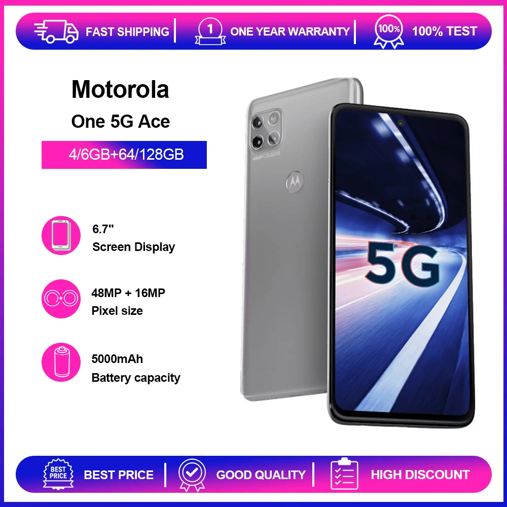 هاتف موتورولا وان 5G Ace XT2113 5G الأصلي 6.7 IPS LCD، HDR10 128GB ROM 8GB RAM بصمة الهاتف المحمول