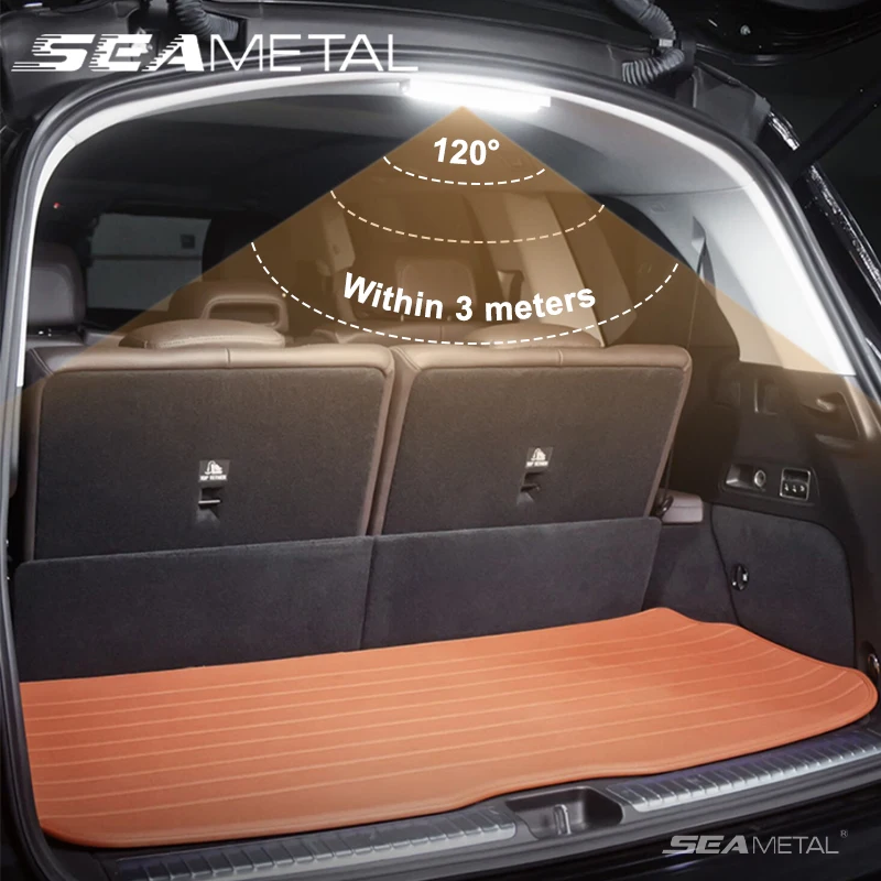 SEAMETAL 차량용 USB 충전식 LED 센서 램프, 자동 유도 라이트 바, 3 색 전환 가능, 업그레이드된 자동차 센서 라이트 