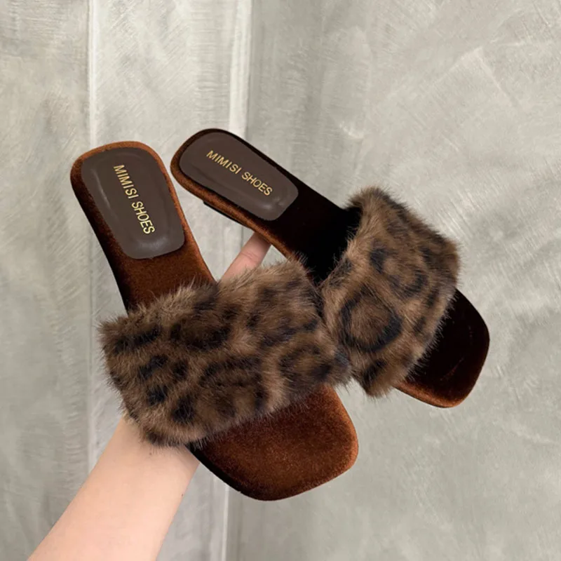 

Fashion Fur Ladies Flats Slides Furry Slippers Shoes Female Casual Outdoor Indoor Flats Women Slippers Shoes Sandals New Woman