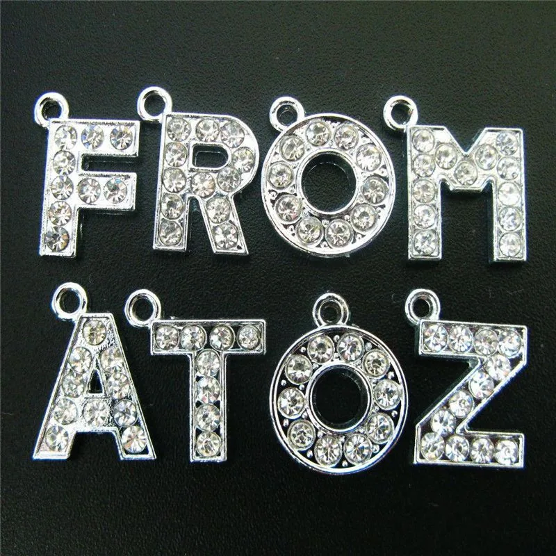 10PC/lot 15mm A - Z rhinestones Pendant Letter Hang charms English Alphabet Fit For DIY Necklace Keychains Making