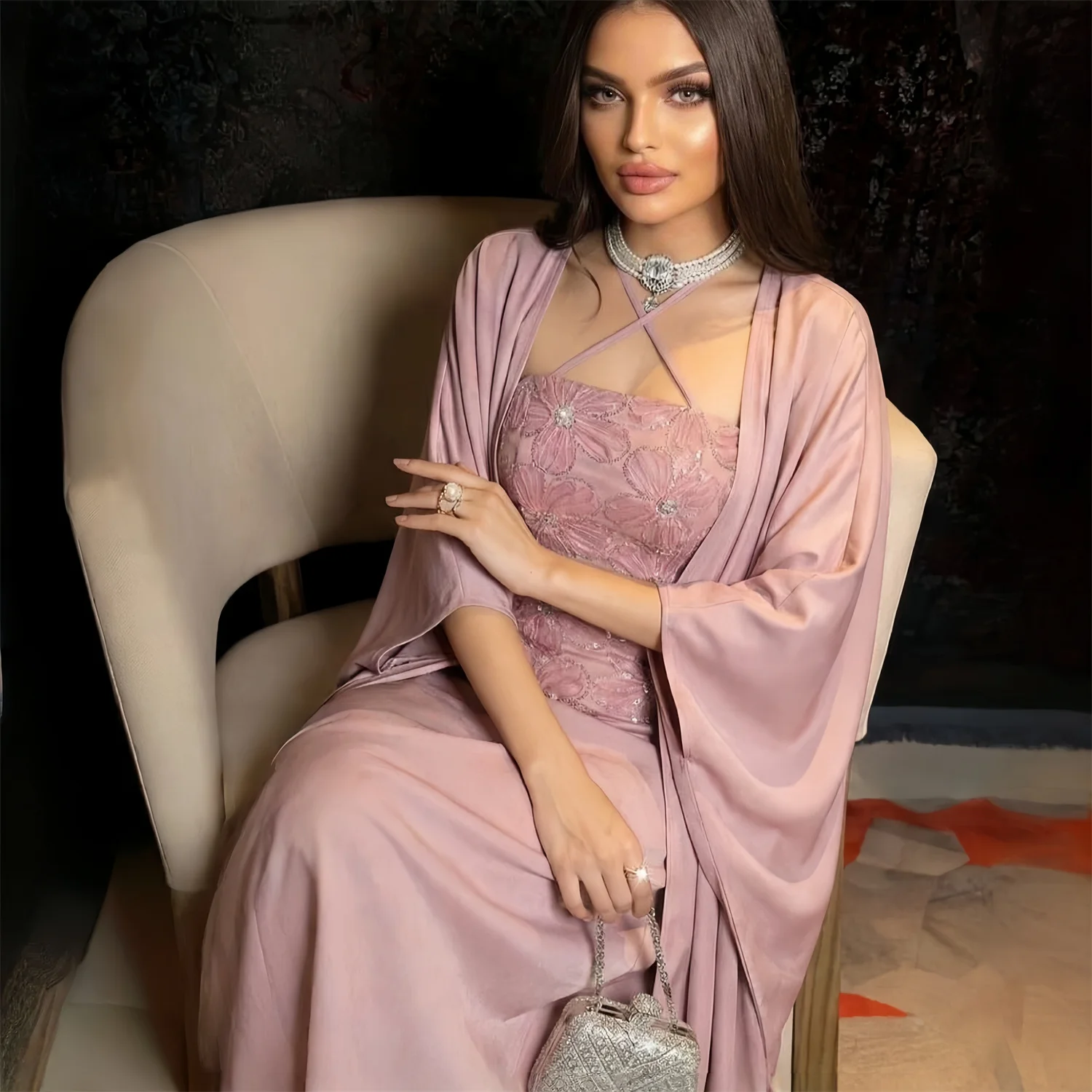 

Aileen Beading Evening Dress Women European Luxury Pink Satin Long Floor-Length Formal Events Customized 2026 Robes de Soirée