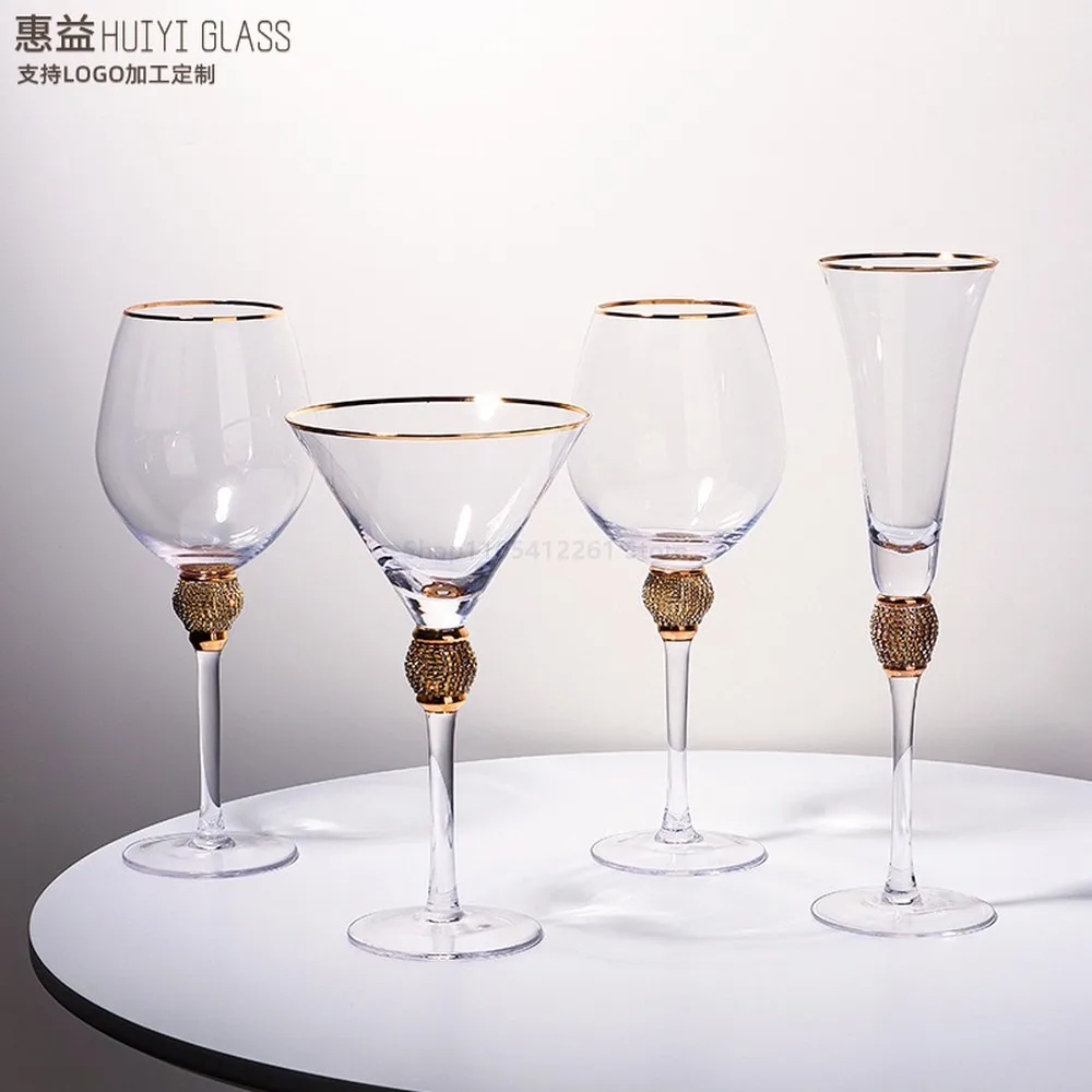 Luxury Rhinestone Wine Glasses Set, Crystal Glass Diamond Studded Goblets, Thickened Elegant Cocktail Cups for Party