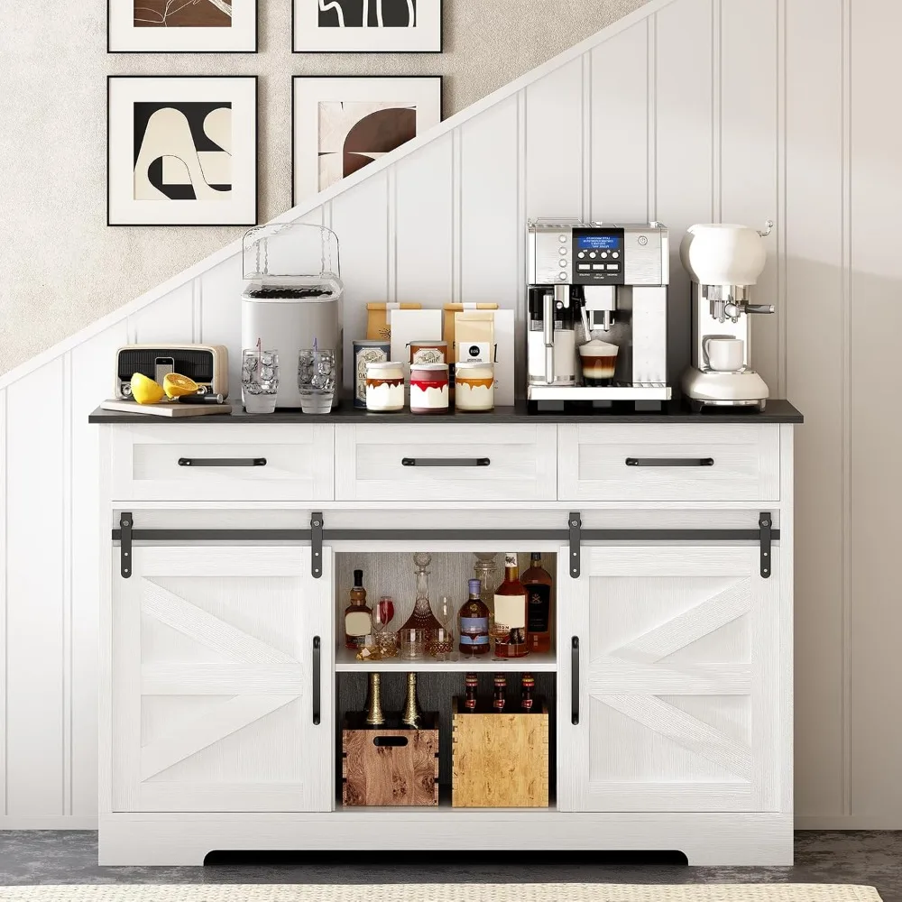 

Redlife Farmhouse Sideboard Buffet Cabinet with Storage, Wine Bar Cabinet with Sliding Barn Door and Drawers