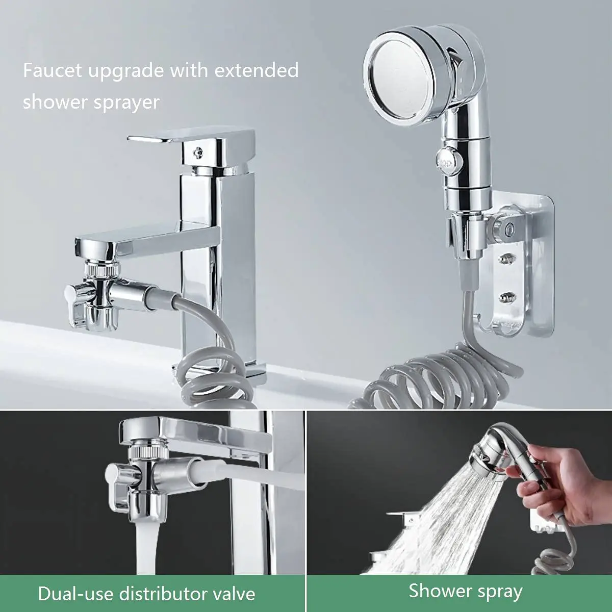 Zloog Kitchen Faucet Diverter Valve with shower head Tap Adapter Splitter Set Bathroom Tap Water Diversion Shower Set for Salon