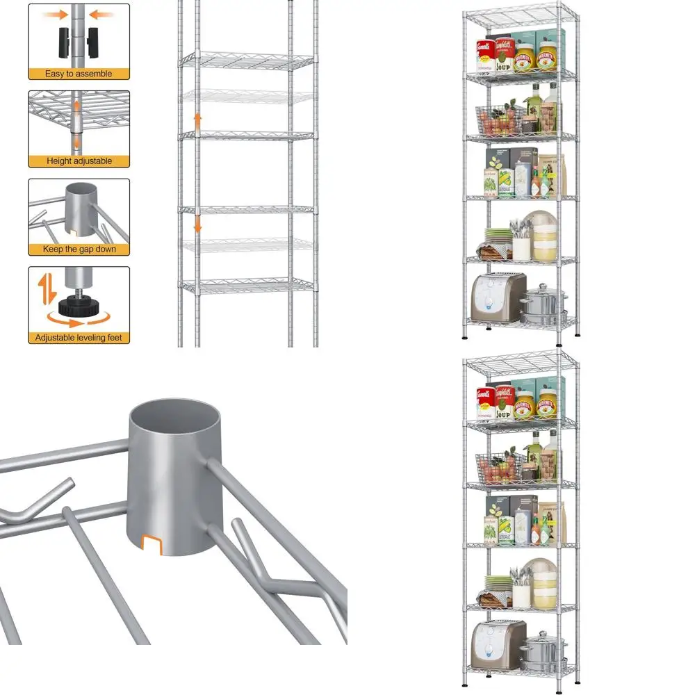 

Adjustable Metal Wire Shelving Unit, Kitchen Pantry Closet Organizer, Silver, 21W x 11D x 69H