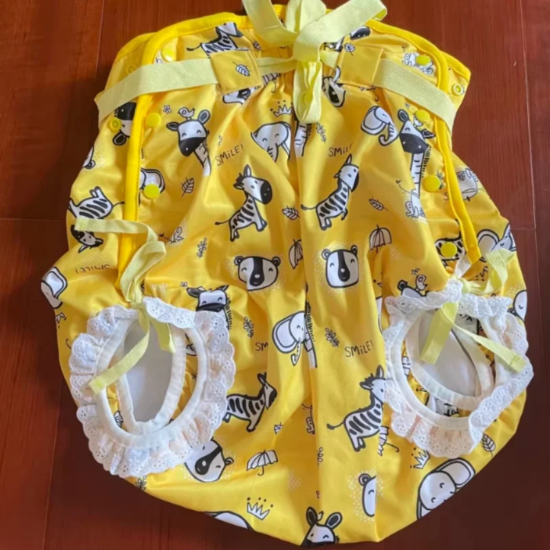 

Японская сумка для подгузников на шнуровке ABDL для взрослых и детей, кружевной чехол для подгузников с принтом зоопарка, регулируемые двухслойные водонепроницаемые трусы с высокой талией
