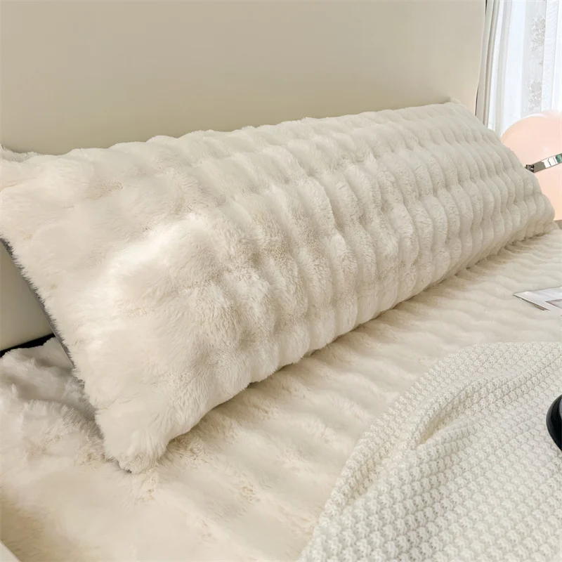 1pc solid-color plush pillow long pillowcase, decorative pillowcase (without core), soft and comfortable fabric