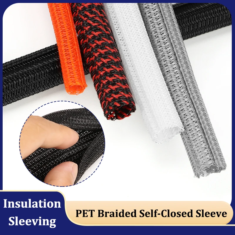 

Self Closed Braided PET Insulation Cable Sleeve 3/5/8/10/13/16/19/25/32/50mm Loom Split For Line Organizer Wire Wrap Protector
